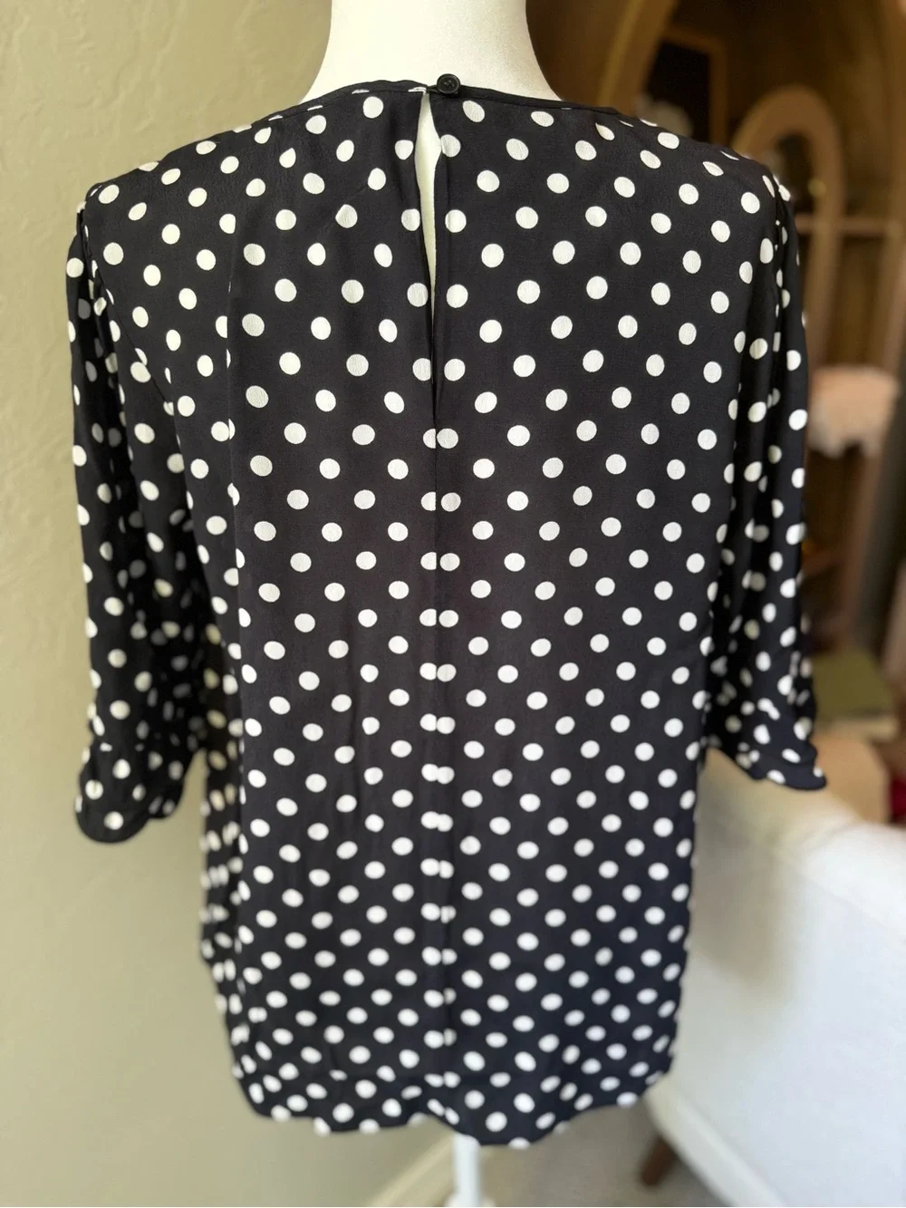 Kate Spade Black White Polka Dot Blouse Top 3/4 Sleeve M